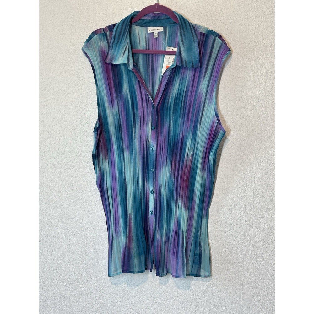 NWT Purple Aqua PLUS 4X Fashion Bug Accordion LIGHTWEIGHT Sleeveless Button